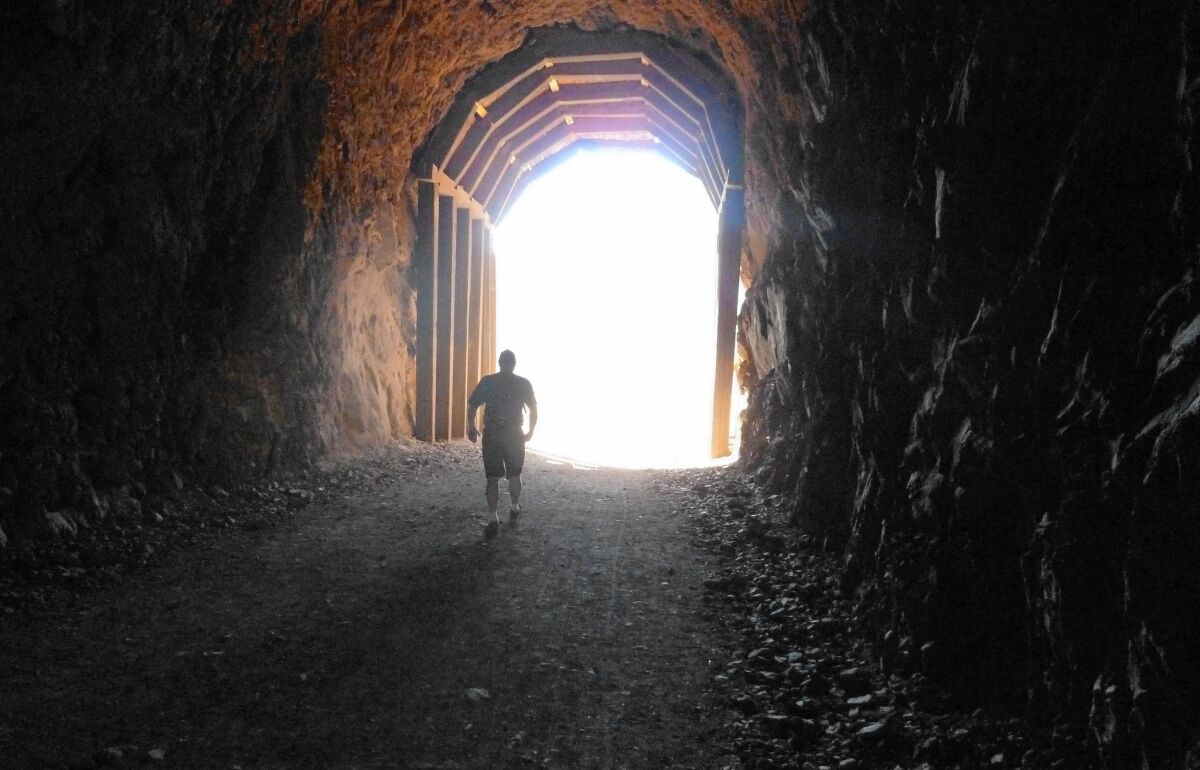 A few short tunnels provide the only shade for miles on the Railroad Trail.