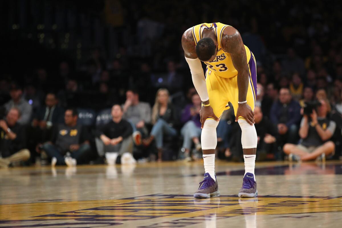 LeBron James #23 of the Los Angeles Lakers looks on during the second half of a game against the LA Clippers at Staples Center on March 04, 2019 in Los Angeles, California. The Los Angeles Clippers defeated the Los Angeles Lakers 113-105.