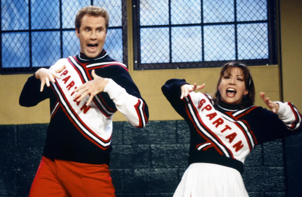 Will Ferrell and Cheri Oteri in an old "Saturday Night Live" sketch. Ferrell turned up for Sunday's 40th anniversary special on NBC, while Oteri attended but didn't perform.