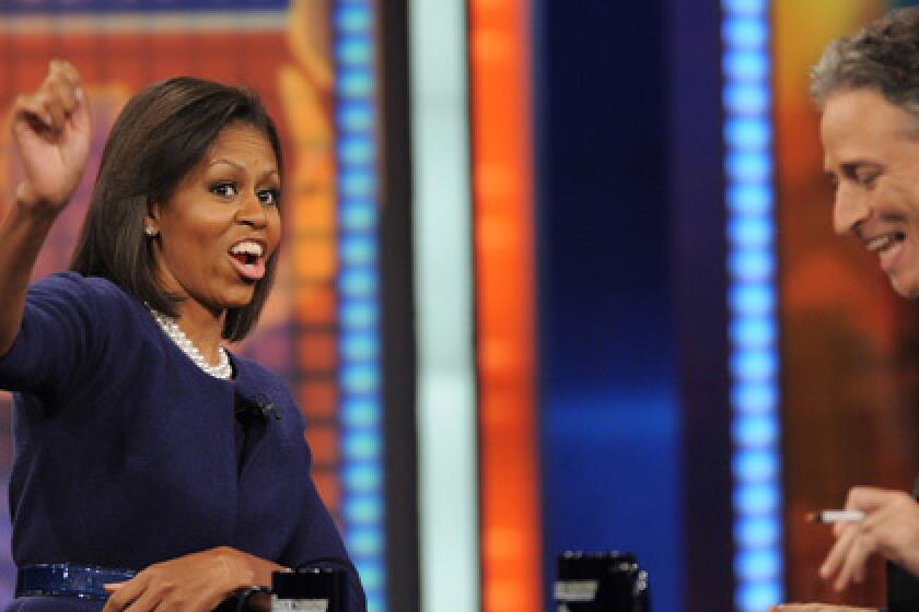 DAILY AS USUAL: Michelle Obama visits The Daily Show With Jon Stewart.