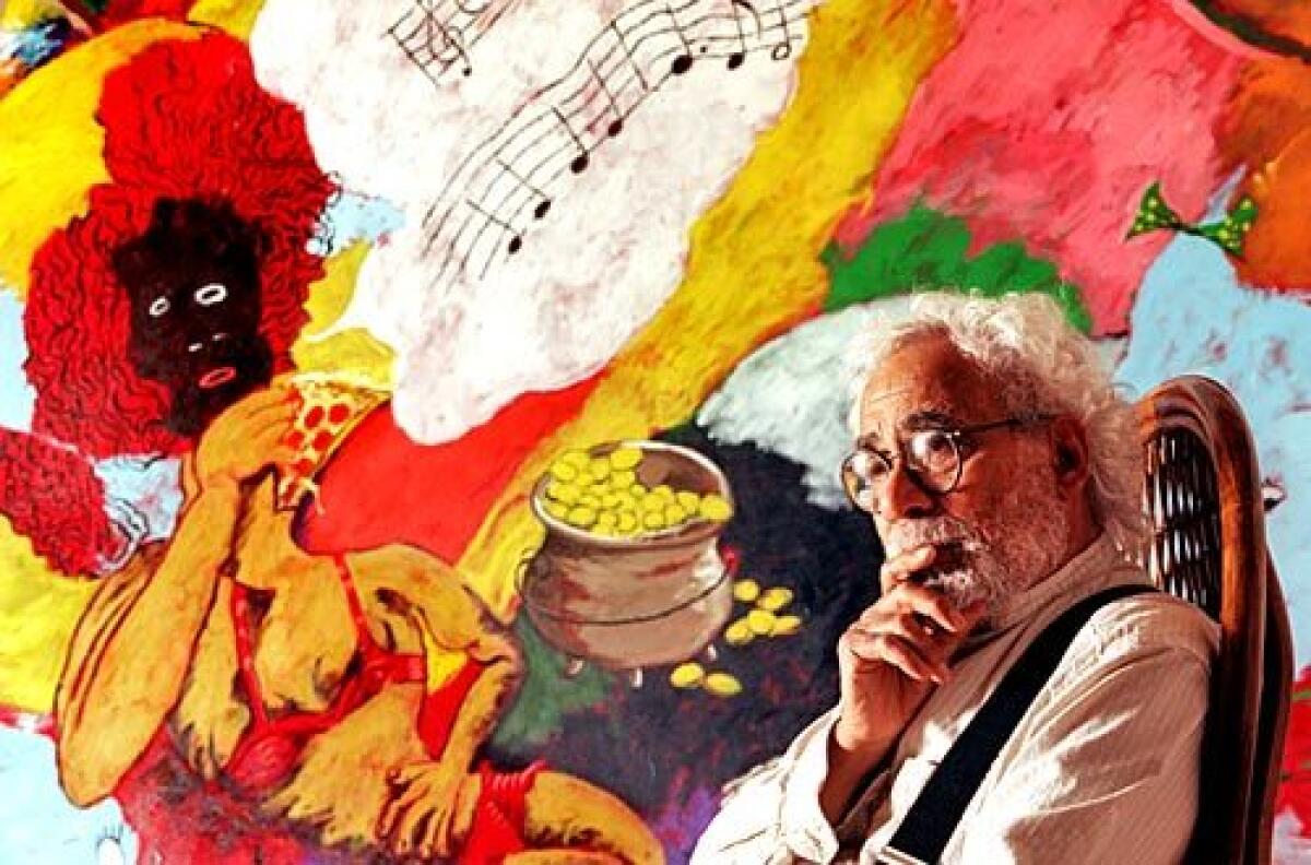 Robert Colescott in 1997, shortly before the Venice Biennale. The painting is "Ode to Joy (European Anthem)."