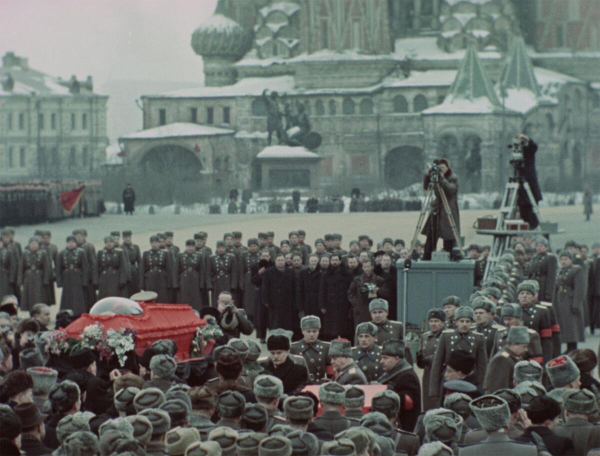 A crowd gathered around the casket of Soviet leader Josef Stalin in Moscow's Red Square.