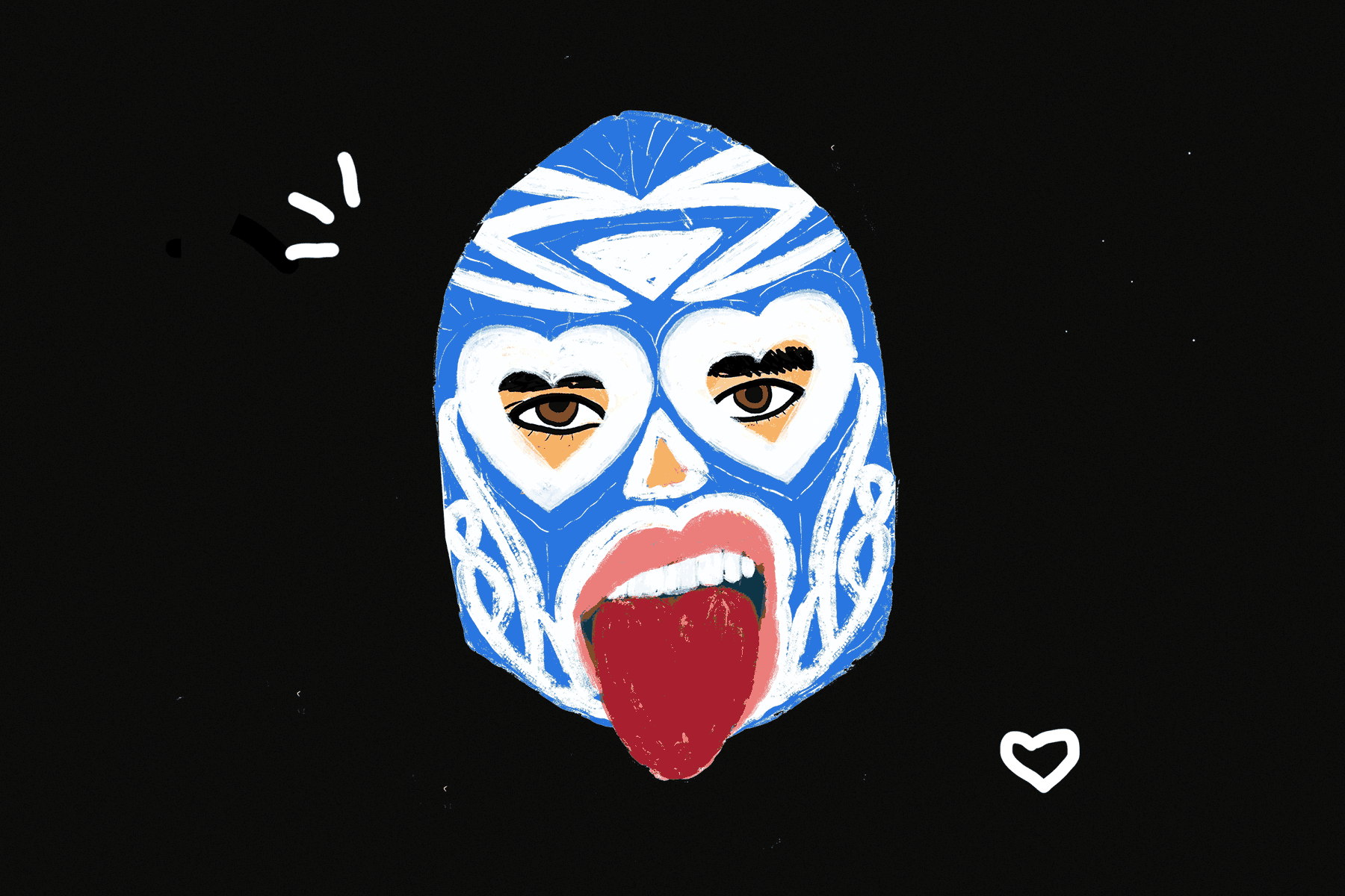 Gif illustration of Bad Bunny wearing a black and blue luchador mask 