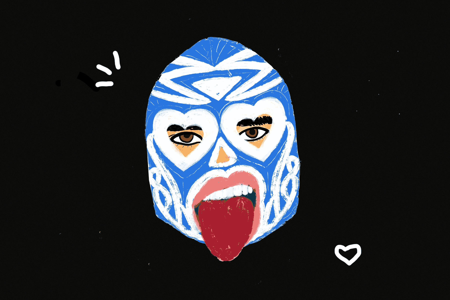 Gif illustration of Bad Bunny wearing a black and blue luchador mask