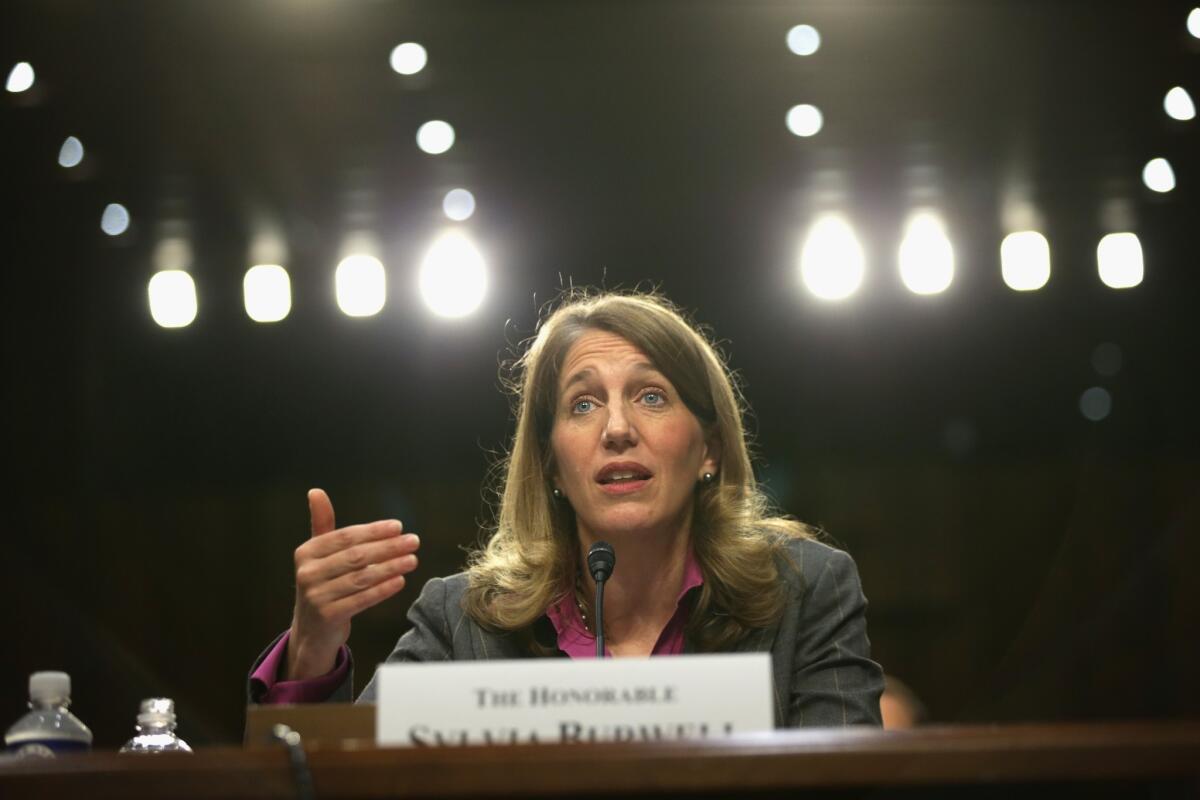 Sylvia Mathews Burwell testifies during her May 14 confirmation hearing before the Senate Finance Committee.