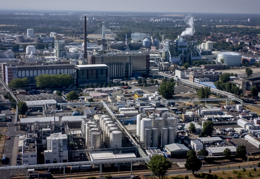The Industrial Park of Hoechst is pictured in Frankfurt, Germany, Thursday, June 23, 2022. Germany activated the second phase of its three-stage emergency plan for natural gas supplies saying the country faces a “crisis” and warning that storage targets for the winter are at risk due to dwindling deliveries from Russia. (AP Photo/Michael Probst)
