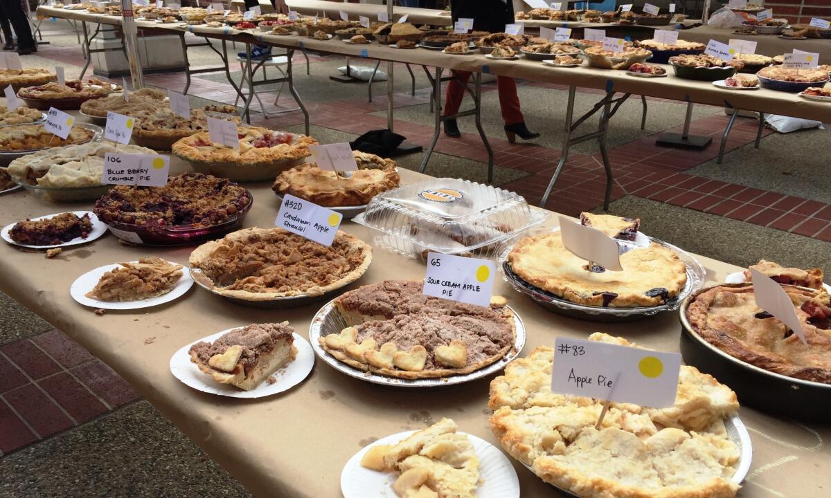 Some of the over 130 fruit pie entries at the contest this year.