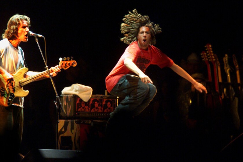 Rap-metal band Rage Against the Machine is reuniting to co-headline the 2020 Coachella Valley Music & Arts Festival in Indio. Members of the group are shown above in 1999, the same year the group performed at the debut edition of the Coachella festival.