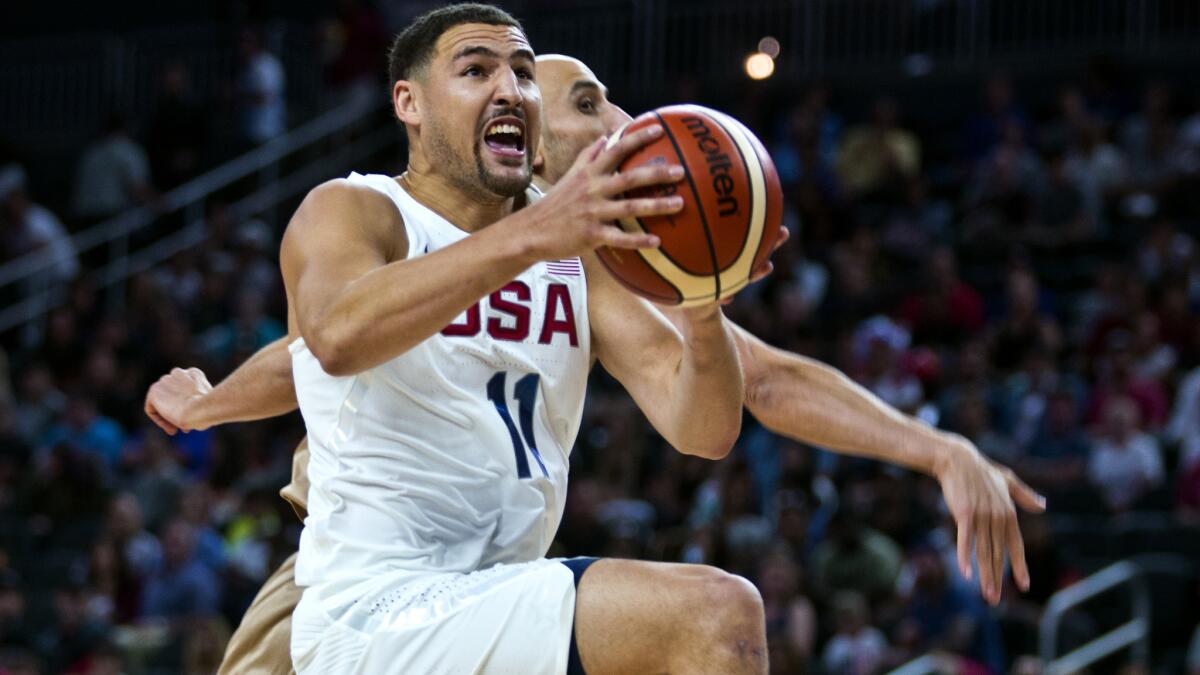 U.S. guard klay Thompson drives to the basket against Argentina during an exhibition game Friday in Las Vegas.