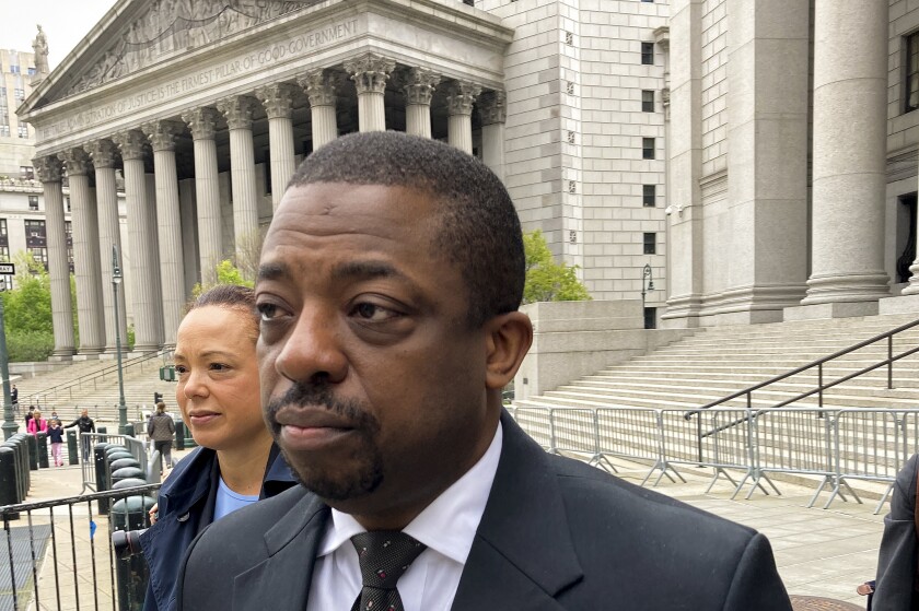 Former New York Lt. Governor Brian Benjamin leaves federal court, Thursday, May 12, 2022, in New York. A January trial date has been set for former New York Lt. Gov. Brian Benjamin to face charges that he traded his clout as a state senator for campaign contributions. (AP Photo/Larry Neumeister)