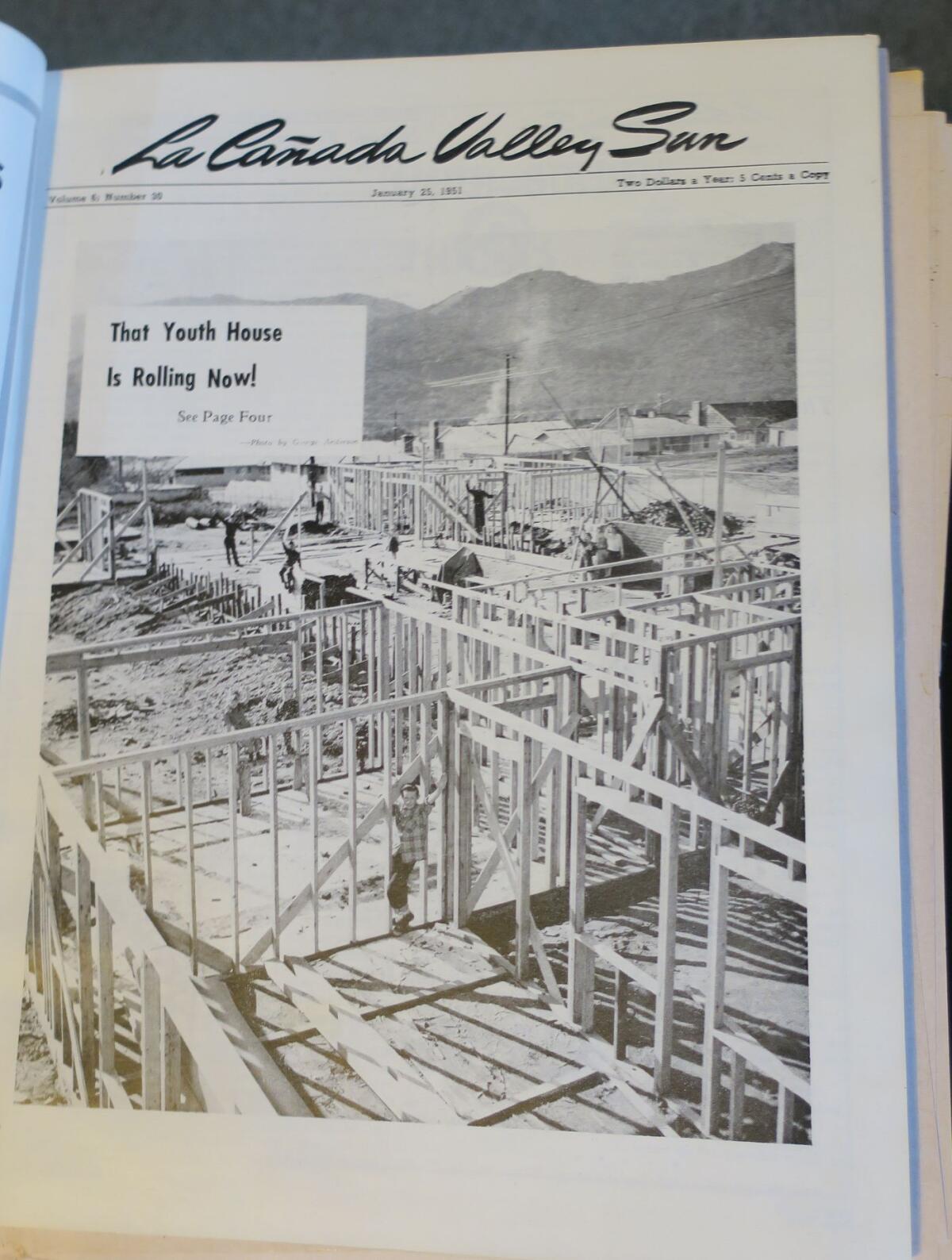 The cover of the Jan 25, 1951 La Cañada Valley Sun shows the building of the La Cañada Youth House, which nearly 70 years later is still going strong as the Community Center of La Cañada Flintrige. On Sunday, the center will hold a celebration in honor of the organization's founding.