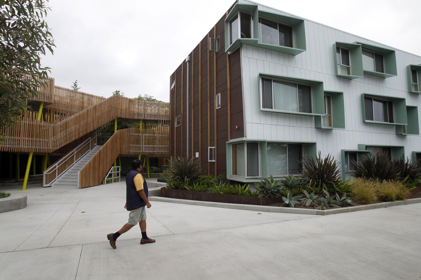 When creating this building, one of the goals of the Community Corp. of Santa Monica was to provide housing that both blends in with the neighborhood, but yet stands out in a beautiful way.
