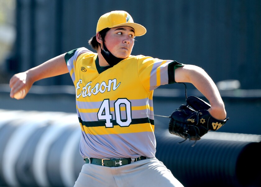 Edison pitcher Jack Ross throws against Huntington Beach on Wednesday.