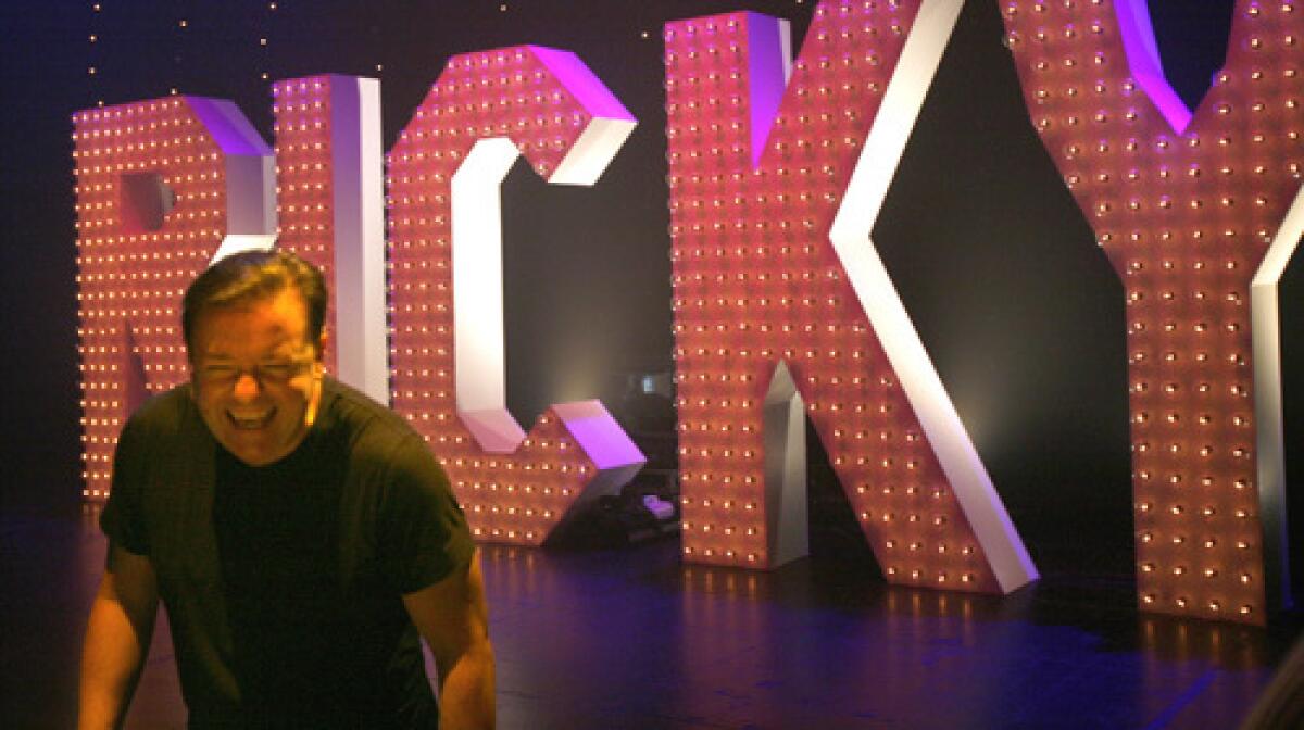 JESTER: Extras and The Office creator/-star Ricky Gervais on the Kodak Theatre stage for his stand-up show.