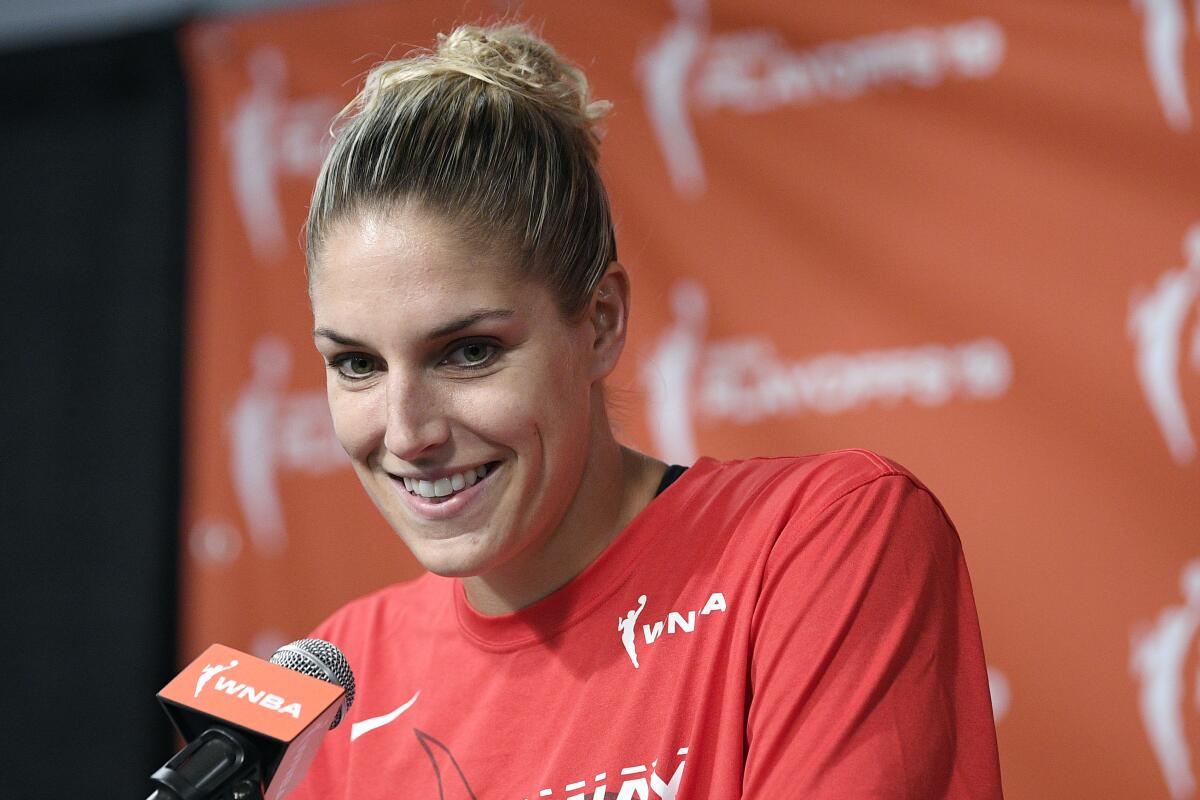 Washington Mystics forward Elena Delle Donne speaks at a news conference after being named the 2019 WNBA MVP. 