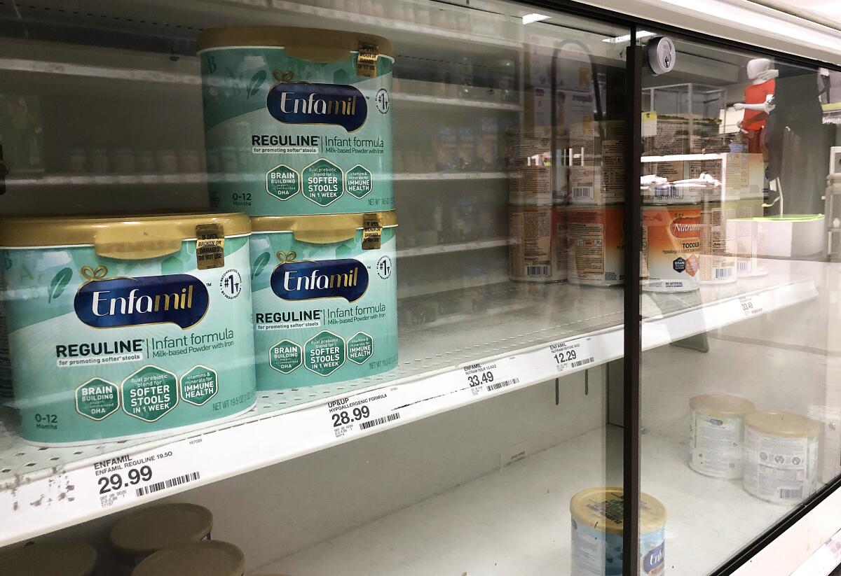 Baby formula shelves at a store in Compton on Friday, May 6, 2022. 