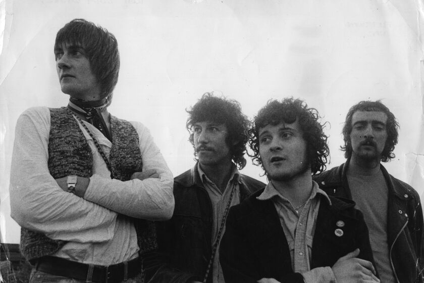17th June 1968: Blues, rock 'n' roll and progressive pop influenced band Fleetwood Mac, when their instrumental single 'Albatross' was topping the British charts. The line up is, from left to right; Mick Fleetwood, Peter Green, Jeremy Spencer and John McVie. (Photo by Keystone Features/Getty Images)