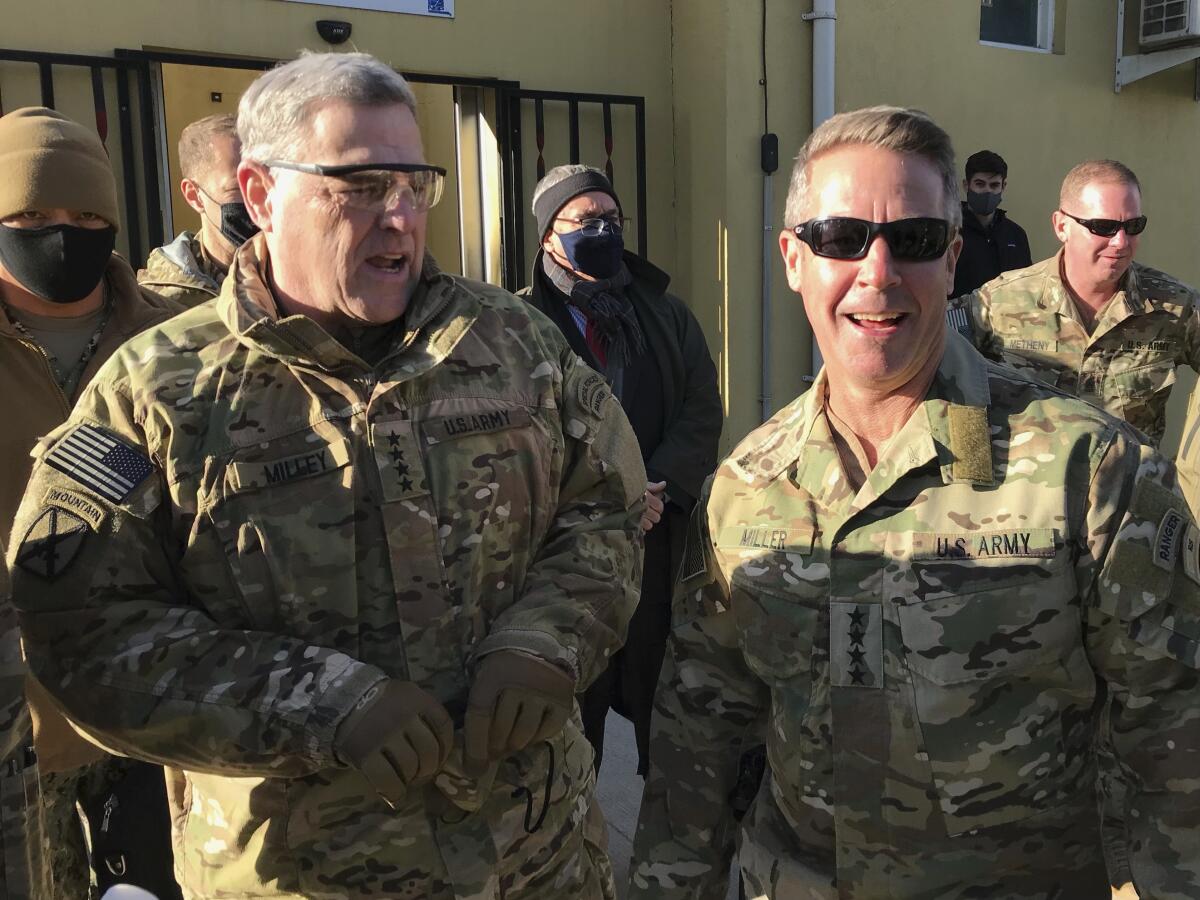 Chairman of the U.S. Joint Chiefs of Staff Gen. Mark Milley with Gen. Scott Miller, leader of U.S. forces in Afghanistan