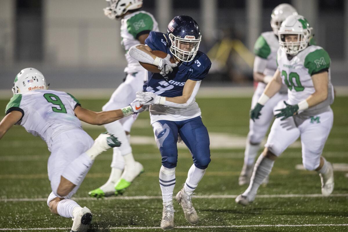 Newport Harbor's Justin McCoy, seen in a  game on Nov. 15, 2019, ran for three touchdowns on Friday against Fountain Valley.
