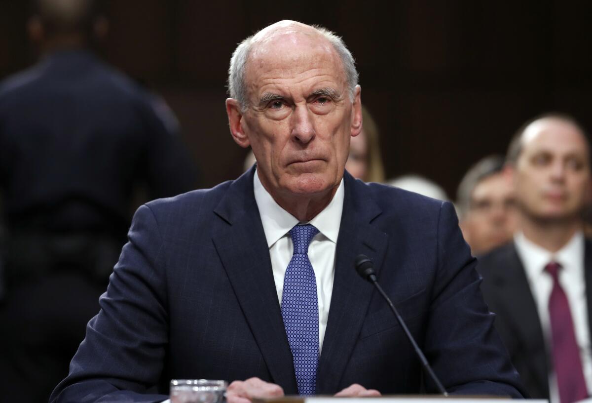 National Intelligence Director Dan Coats appears before the Senate Intelligence Committee hearing in 2017.