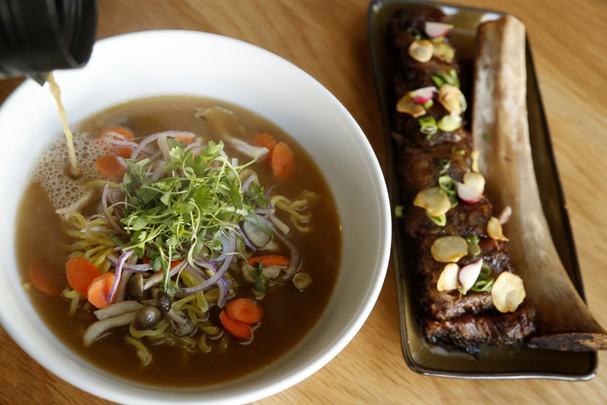 Bone Kettle noodles and broth with beef ribs.