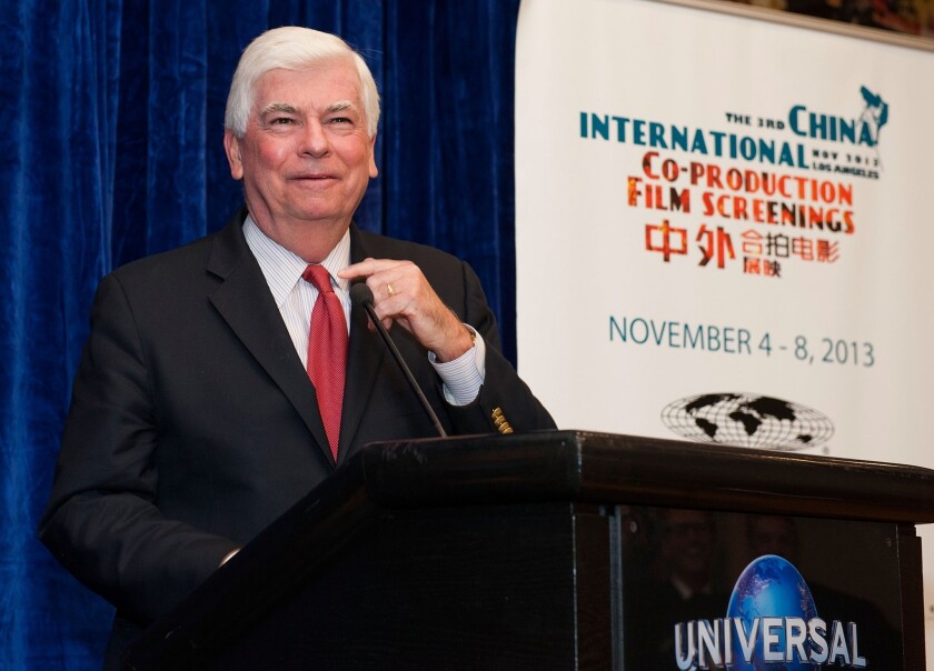 Motion Picture Assn. of America Chairman and CEO Chris Dodd's compensation for last year totaled $3.3 million. He's seen here at the third annual China International Co-Production Film Screenings.