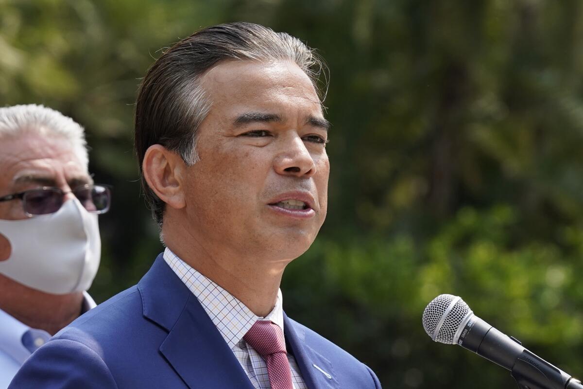 California Attorney General Rob Bonta speaks at a news conference in 2021.