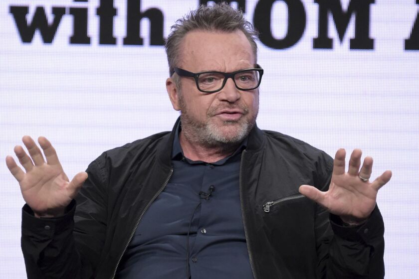 Host and executive producer Tom Arnold participates in Viceland's "The Hunt for the Trump Tapes with Tom Arnold" panel during the Television Critics Association Summer Press Tour at The Beverly Hilton hotel on Thursday, July 26, 2018, in Beverly Hills, Calif. (Photo by Richard Shotwell/Invision/AP)