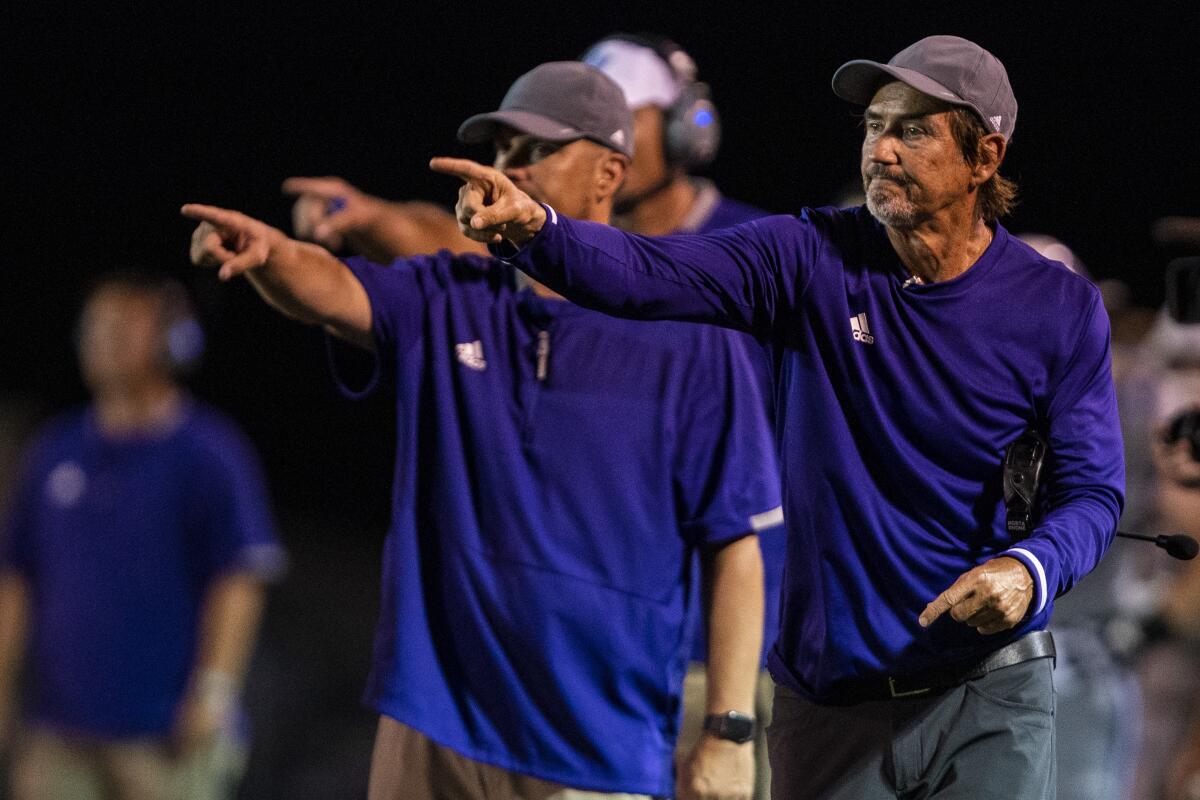 Former Baylor head coach and current Mount Vernon High School Tigers head coach Art Briles on the sidelines during a game at Bonham High School on Friday in Bonham, Tex.