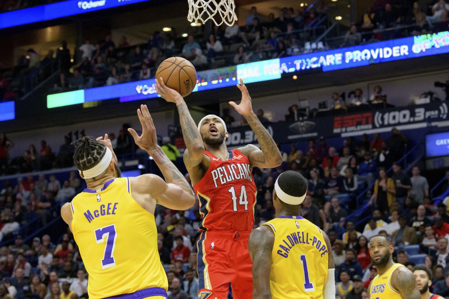 Brandon Ingram (14) had 23 points with 10 rebounds against the Lakers on Nov. 27.