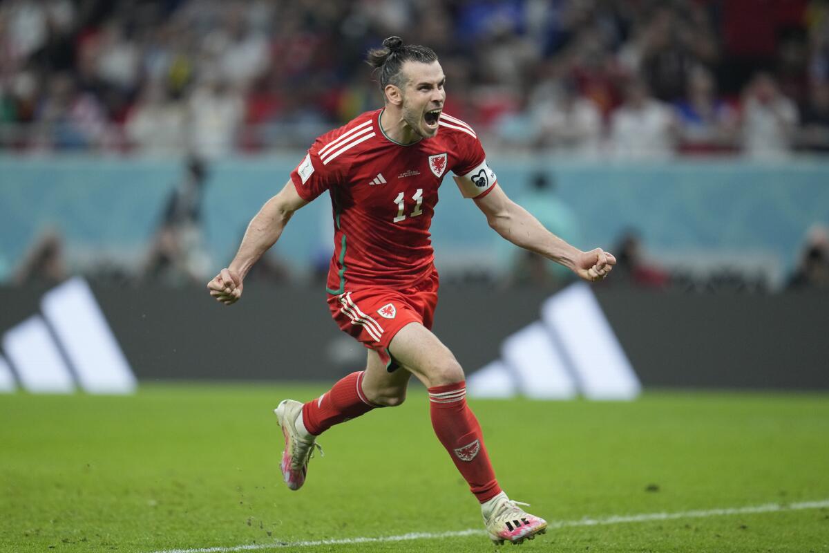 Wales star Gareth Bale celebrates after scoring in the 82nd minute against the United States.