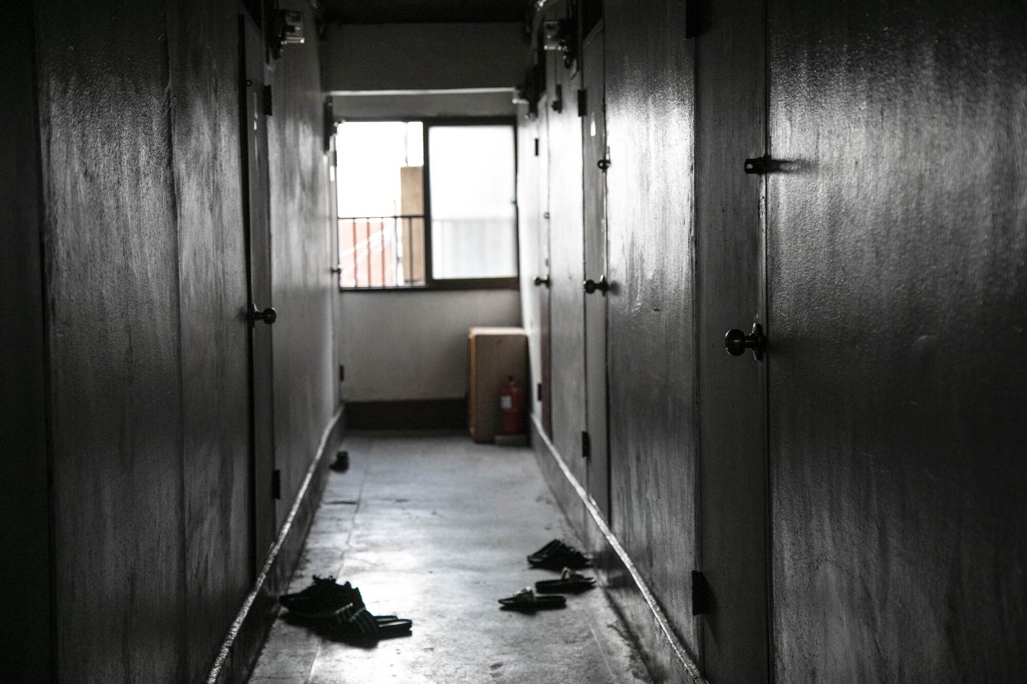 Inside Jjokbang building in Dongja-dong, residents live in cramped single-person occupancies.