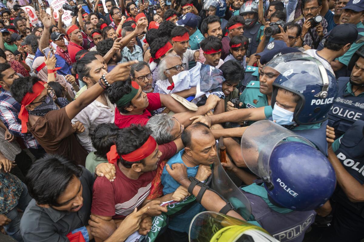 Activists clash with the police in Dhaka, Bangladesh.