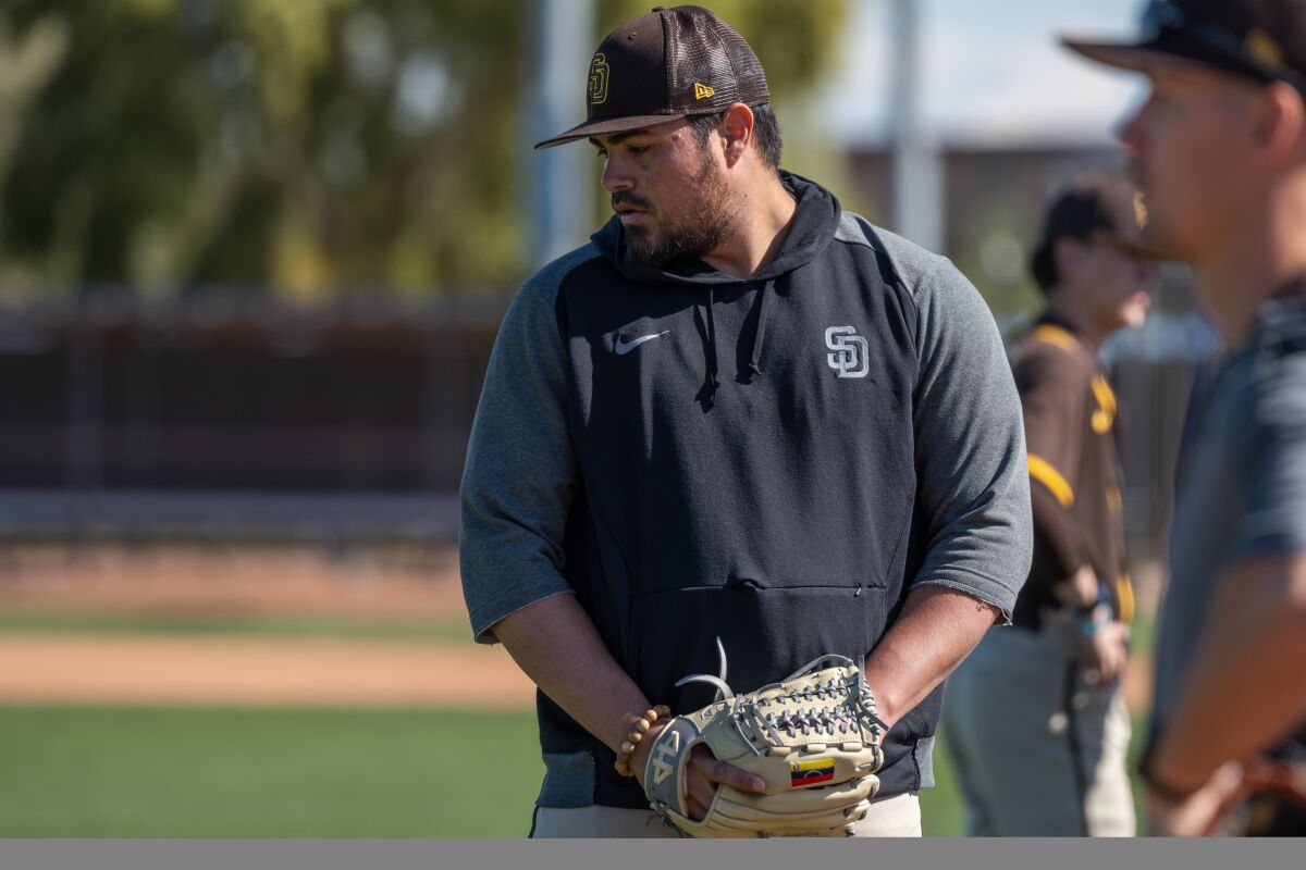 Jose Castillo works during the first day of Padres minor league camp