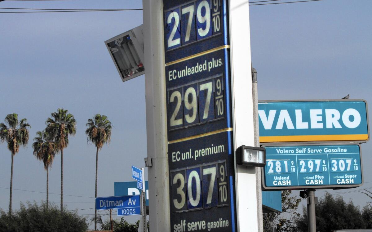 The price of a gallon of regular gas in Southern California averaged $2.97 on Thursday, according to the Auto Club.