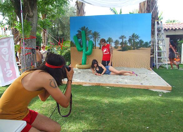 One of the Anthem Magazine partys coolest features was this desert set portrait booth created by photographer Jiro Schneider. All afternoon party people filed in and out of its golden sand to obtain a keepsake of their day.