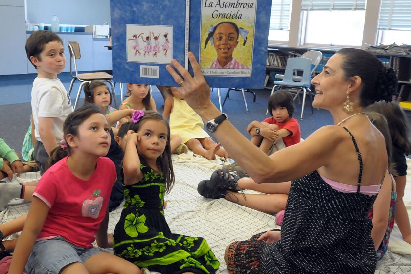 Elena Marqueto–Kelly teaches an advanced Spanish class for first- to third-graders at Grupo Educa School in Pasadena.