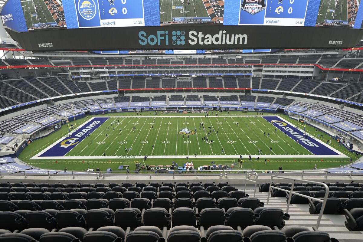 The interior of SoFi Stadium is shown before the Rams-Cowboys game Sunday night in Inglewood.
