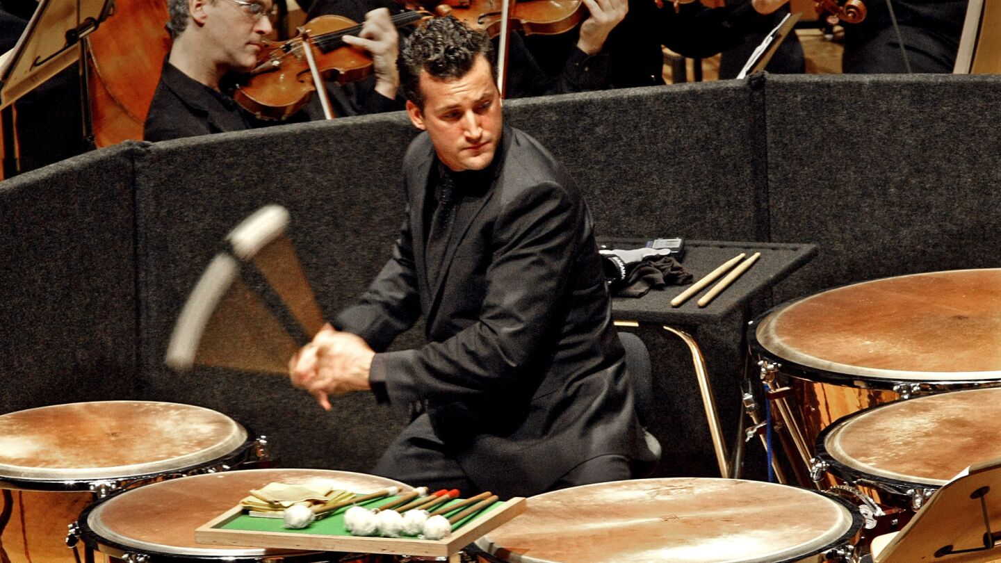 Pereira plays the timpani in a piece by William Kraft at Walt Disney Concert Hall on Dec. 5, 2009.