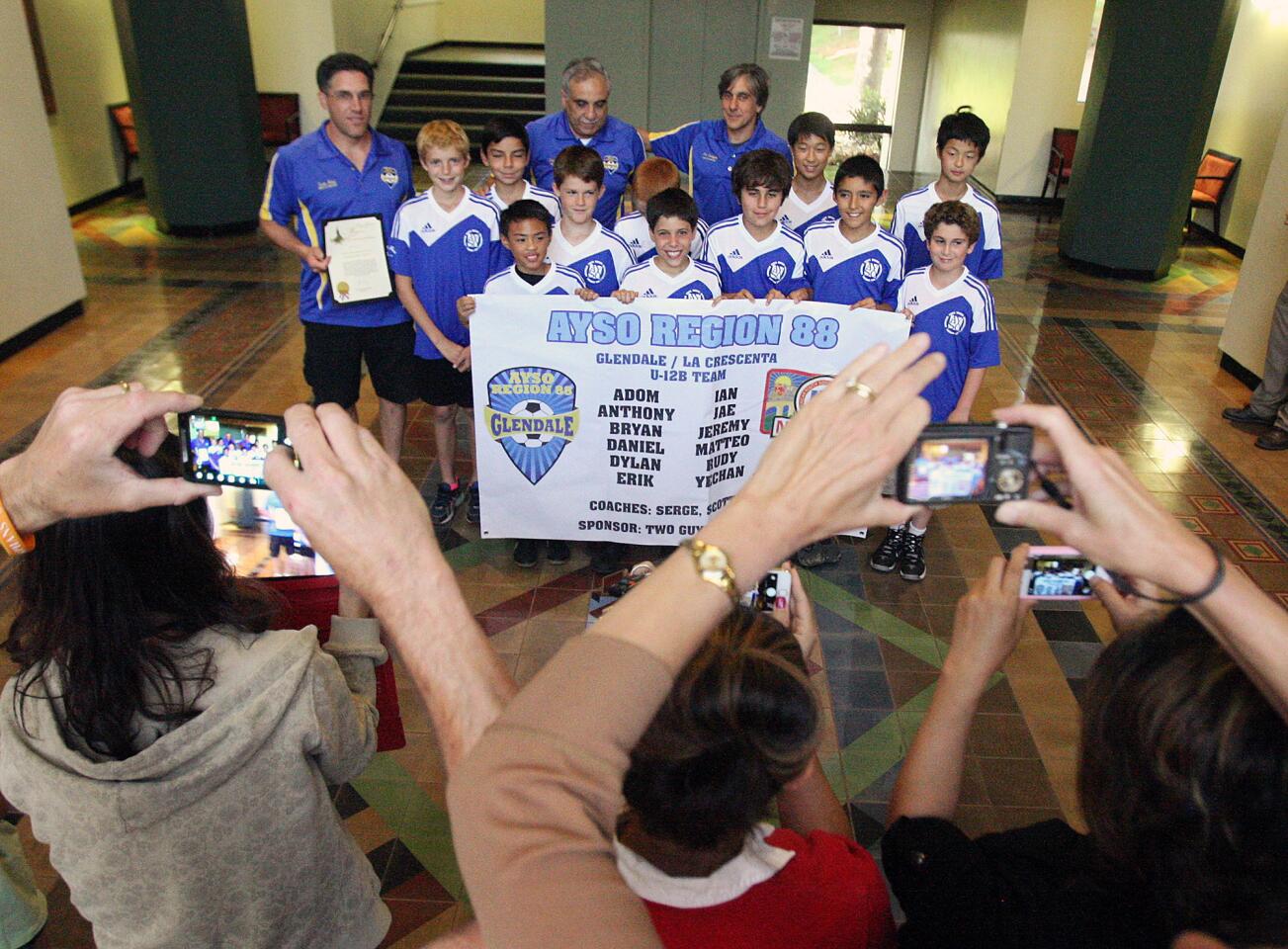 Photo Gallery: AYSO Region 88 boys U12 team receive Mayor's Commendation from Glendale City Council
