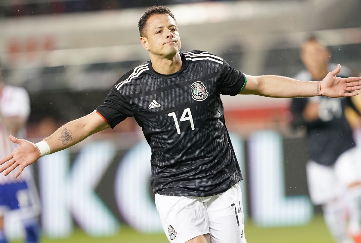 Javier "Chicharito" Hernandez celebrates after scoring for Mexico against Paraguay on March 26 at Levi's Stadium in Santa Clara.