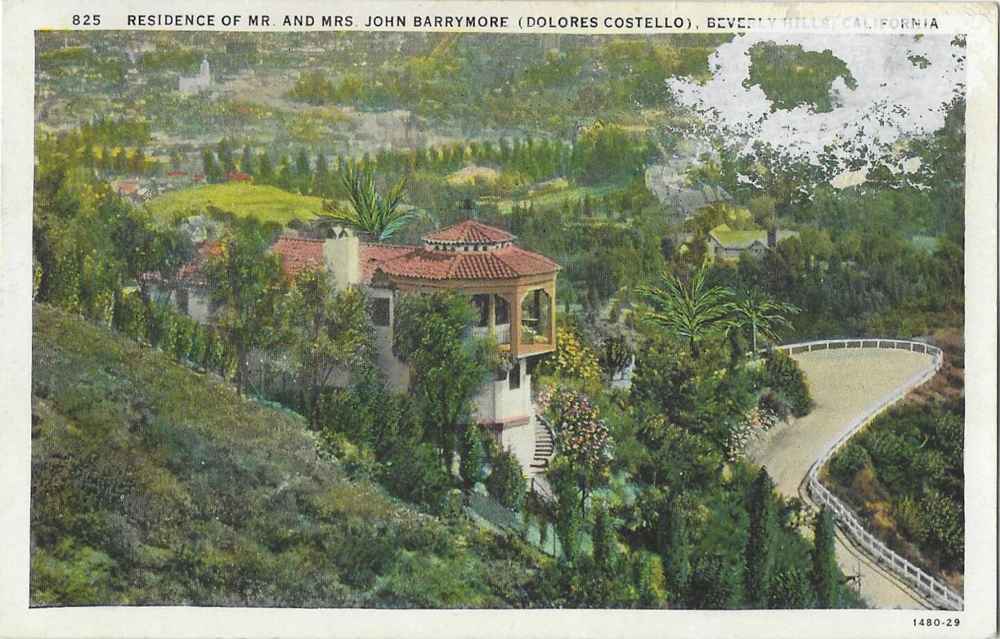Vintage postcard: Barrymore house in Beverly Hills