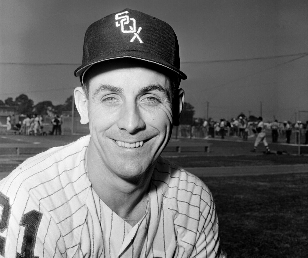 FILE - Chicago White Sox baseball pitcher Ray Herbert smiles March 5, 1964, in Sarasota, Fla. Herbert, a 1962 American League All-Star winning pitcher who threw batting practice for his hometown Detroit Tigers for decades after retiring, died peacefully in Plymouth, Mich., on Dec. 20, 2022, five days after his 93rd birthday. (AP Photo/Phil Sandlin, File)