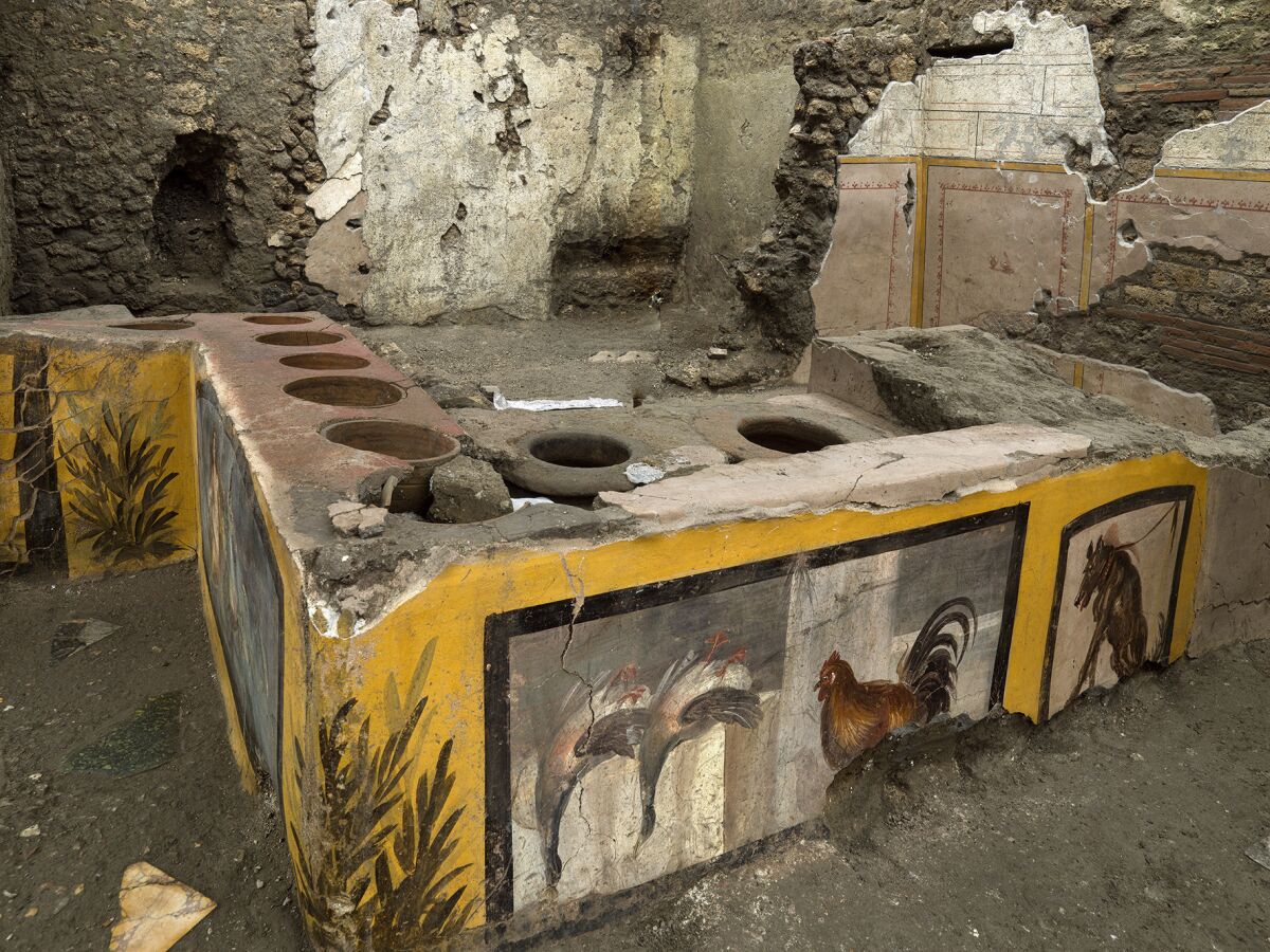 An undated photograph of the thermopolium in the Pompeii archeological park, near Naples, Italy.