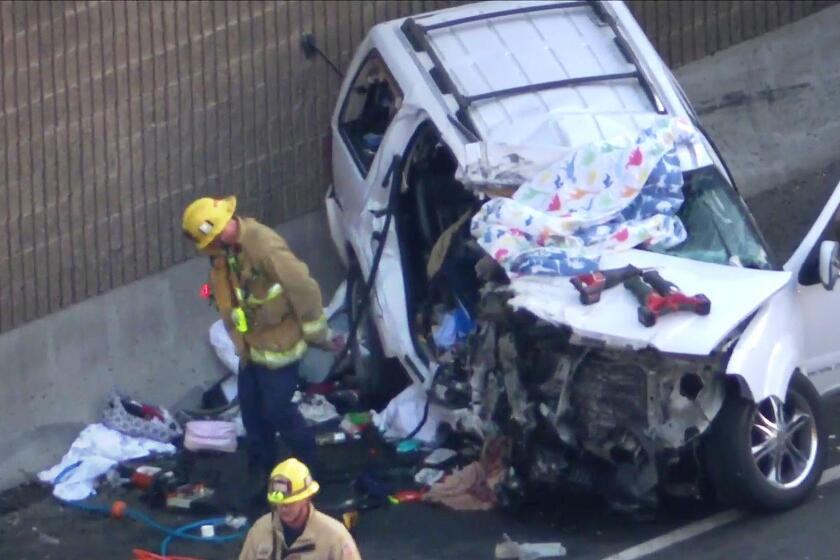 One person was killed and at least six injured in a wrong-way, multivehicle collision on the 101 Freeway in Encino.