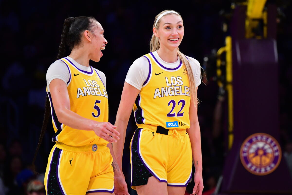 Los Angeles Sparks teammates Cameron Brink and Dearica Hamby together during the 2026 season