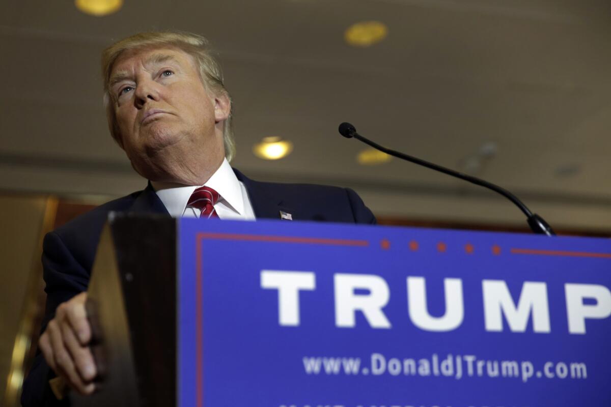 Republican presidential candidate Donald Trump listens to a question at a news conference in New York last week.