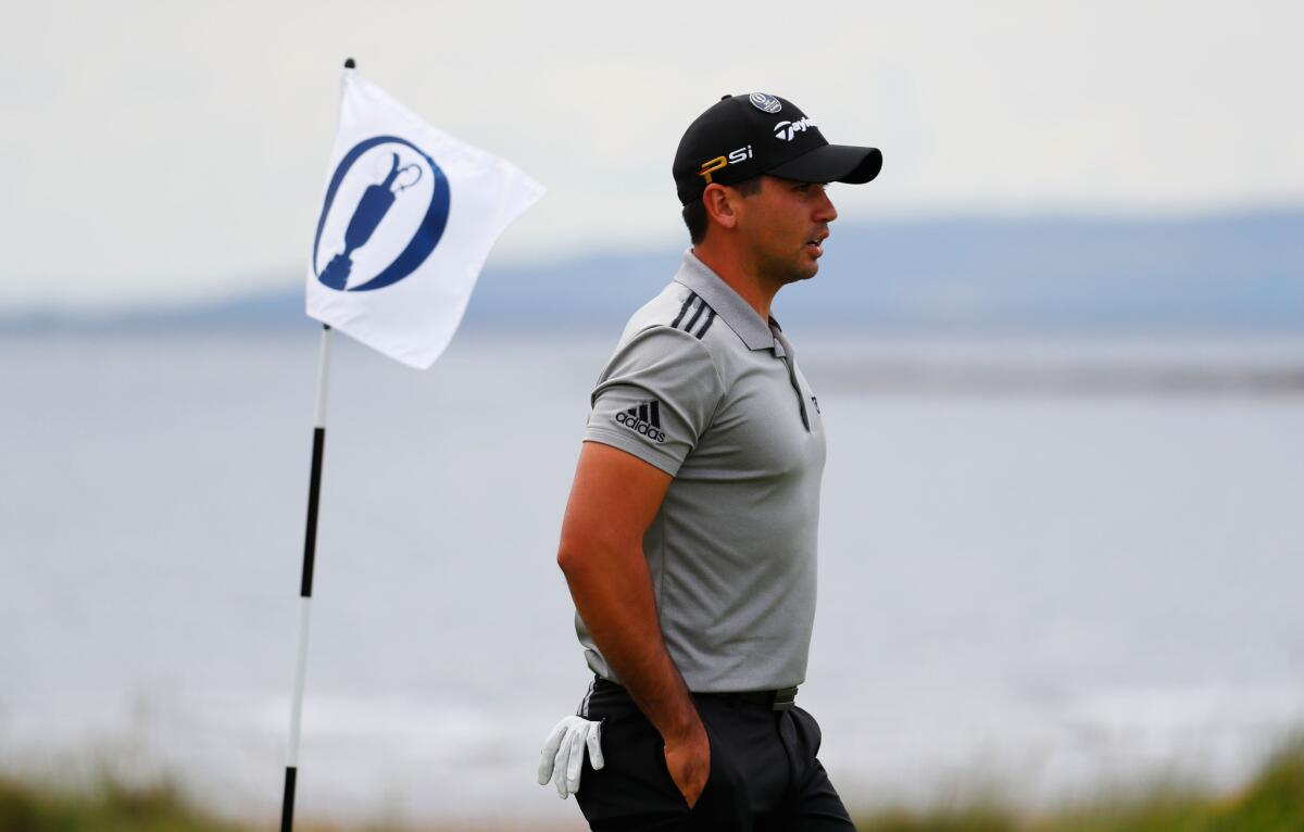 Jason Day takes in a practice round at Royal Troon in preparation for the British Open.