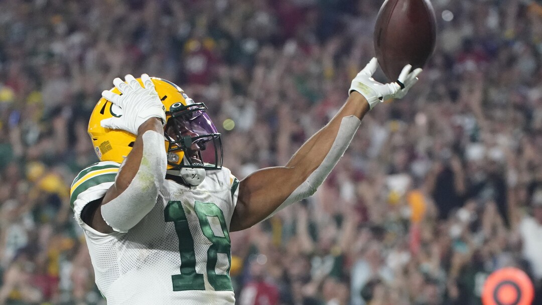 Green Bay Packers wide receiver Randall Cobb celebrates his touchdown.