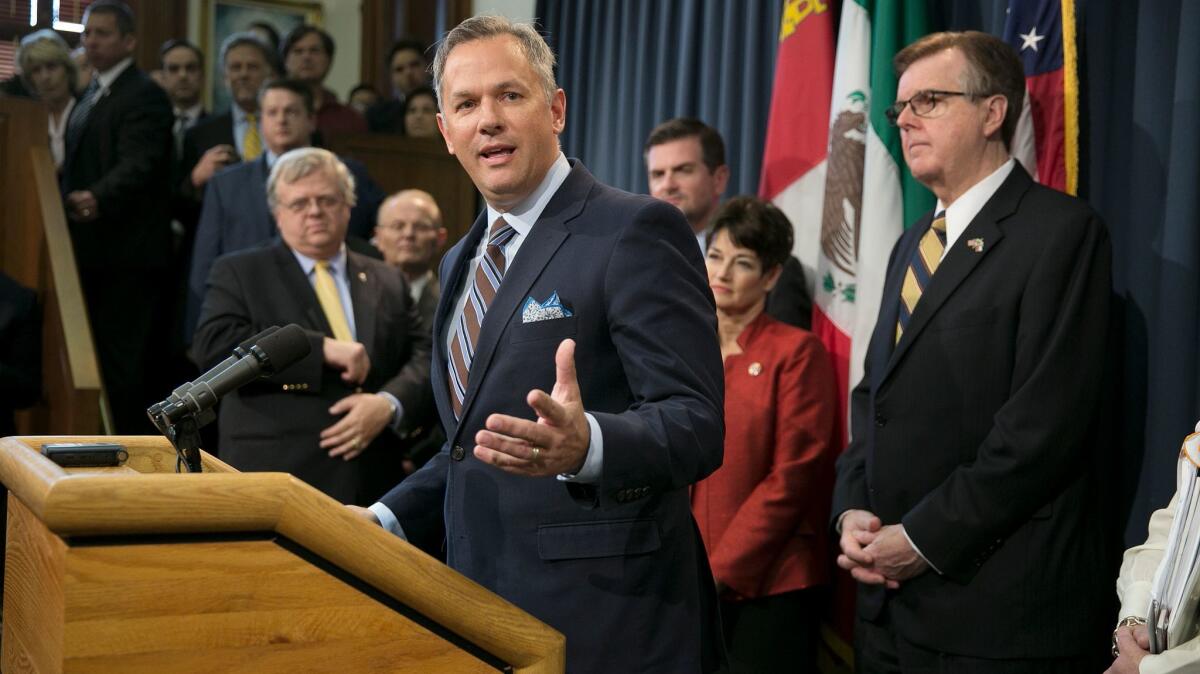 North Carolina Lt. Gov. Dan Forest talks about his state's "bathroom bill," at the Capitol in Austin, Texas, on March 6, 2017. (Deborah Cannon / AP)